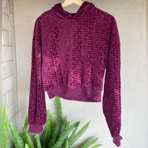 Guess Women's Velour Logo Cropped Hoodie, Size Medium, Maroon